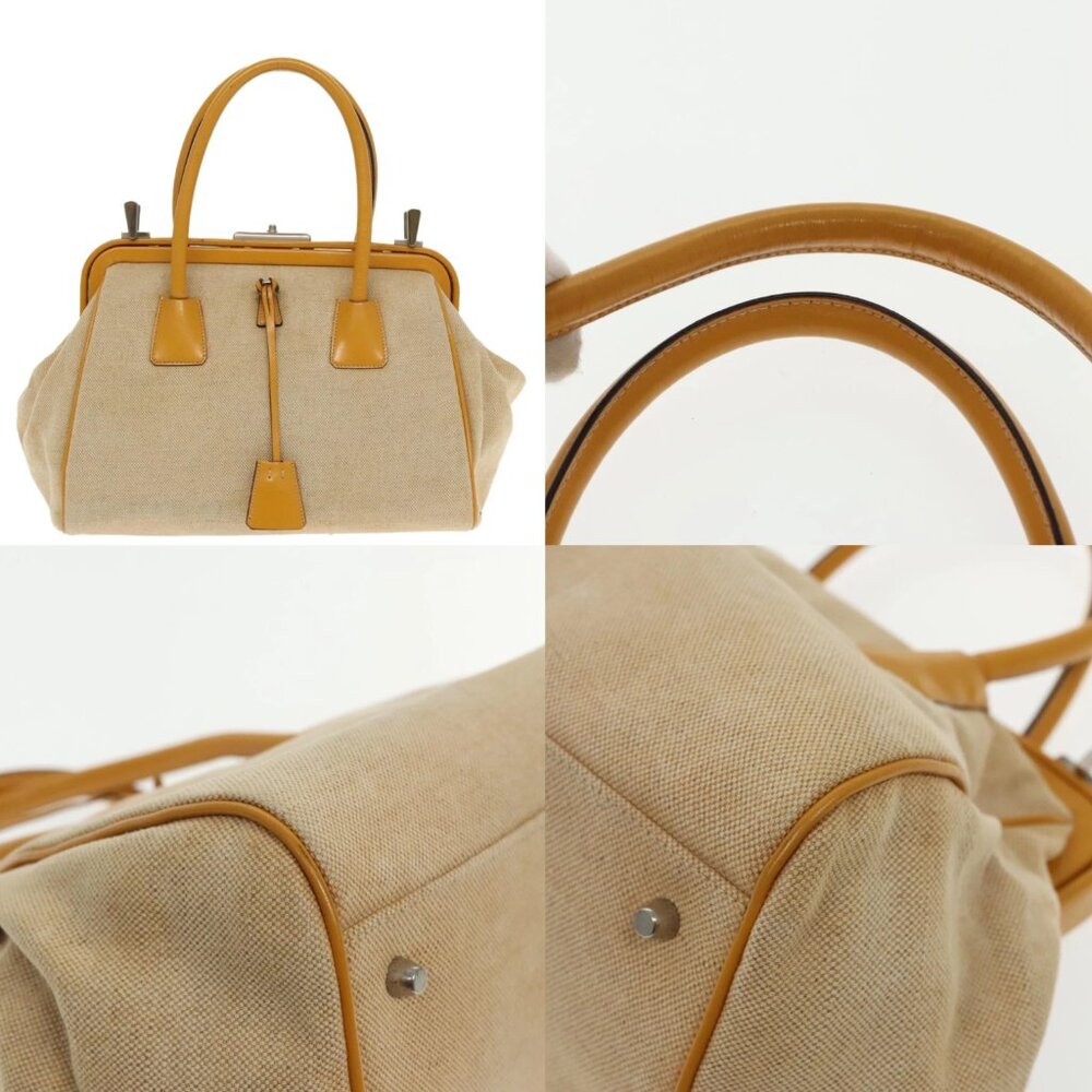 PRADA Hand Bag Canvas Beige Silver Auth 94761 - Picture 14 of 15